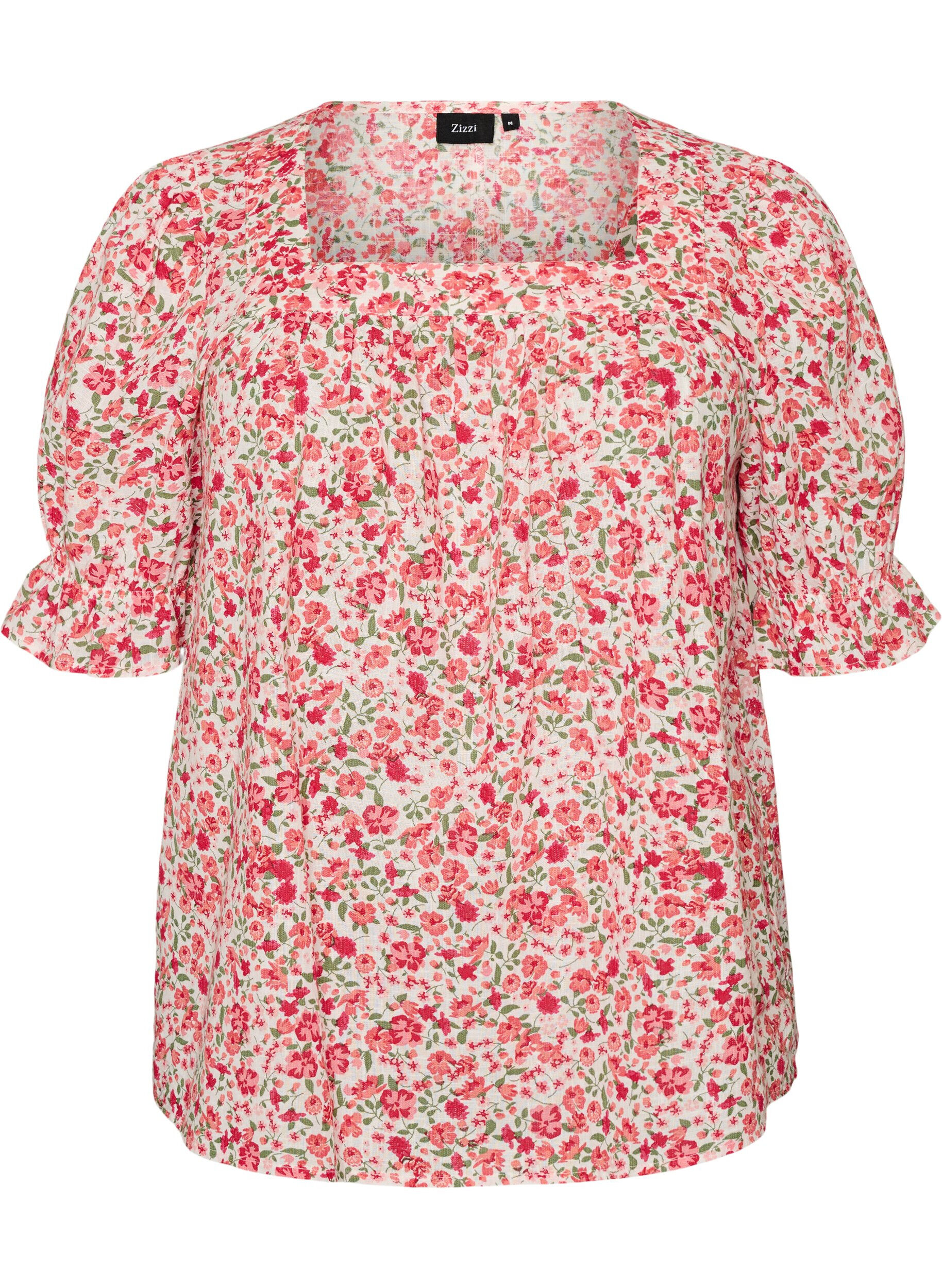 ZizziKatoenen blouse met vierkante halslijn, Rood, Packshot image number 0