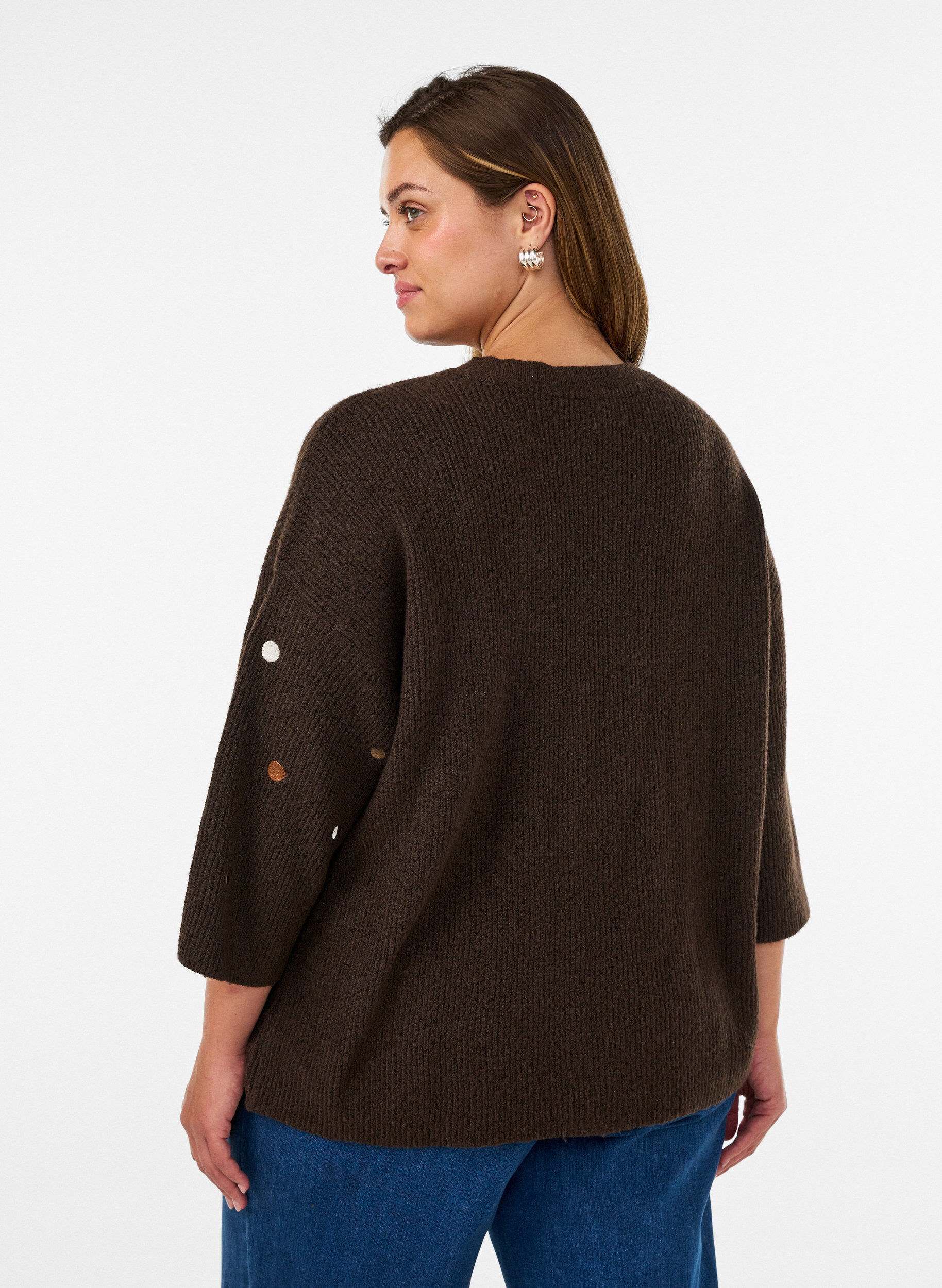 ZizziGebreide blouse met kleine geborduurde motieven, Bruin, Model image number 2