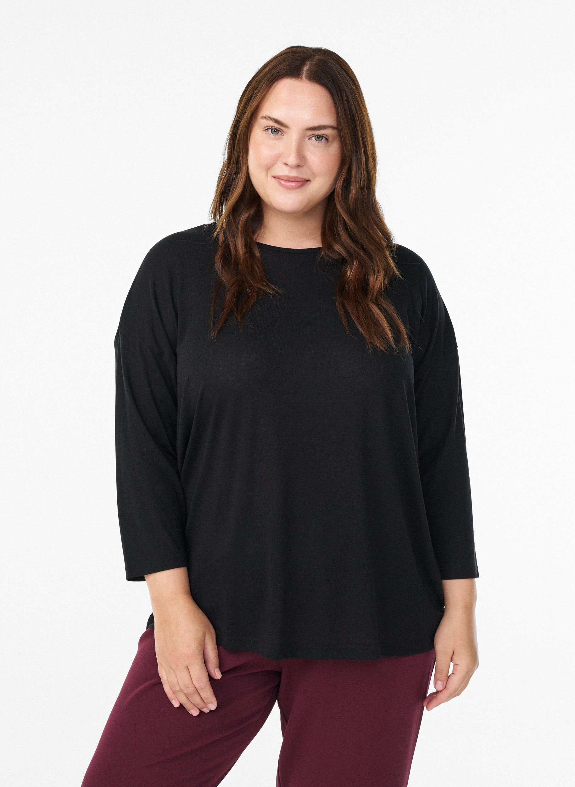Zizzi FLASH &ndash; Jersey blouse met 3/4 mouwen, Zwart, Model image number 0