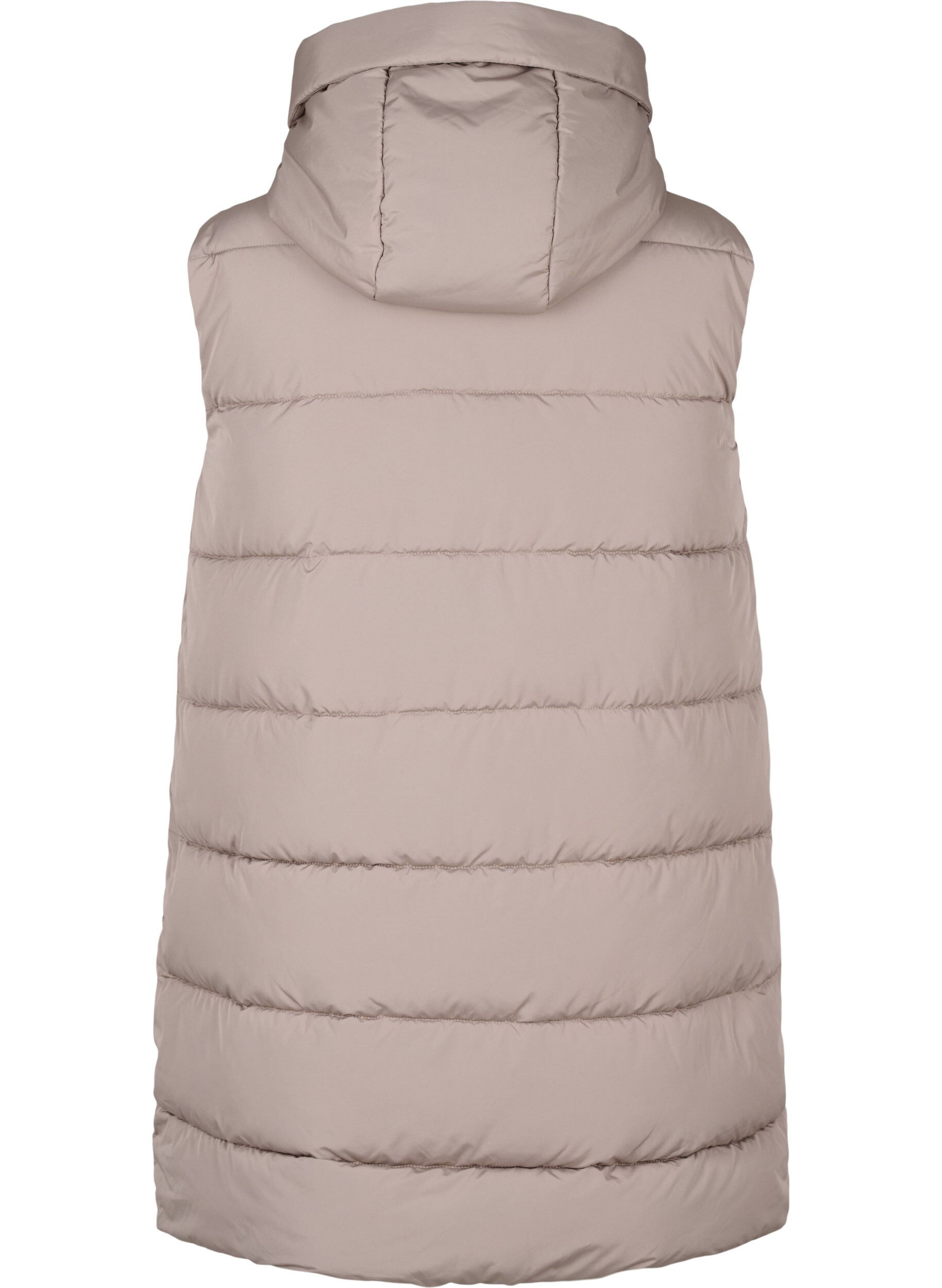 Zizzi Lange vest met capuchon en zakken, Beige, Packshot image number 1