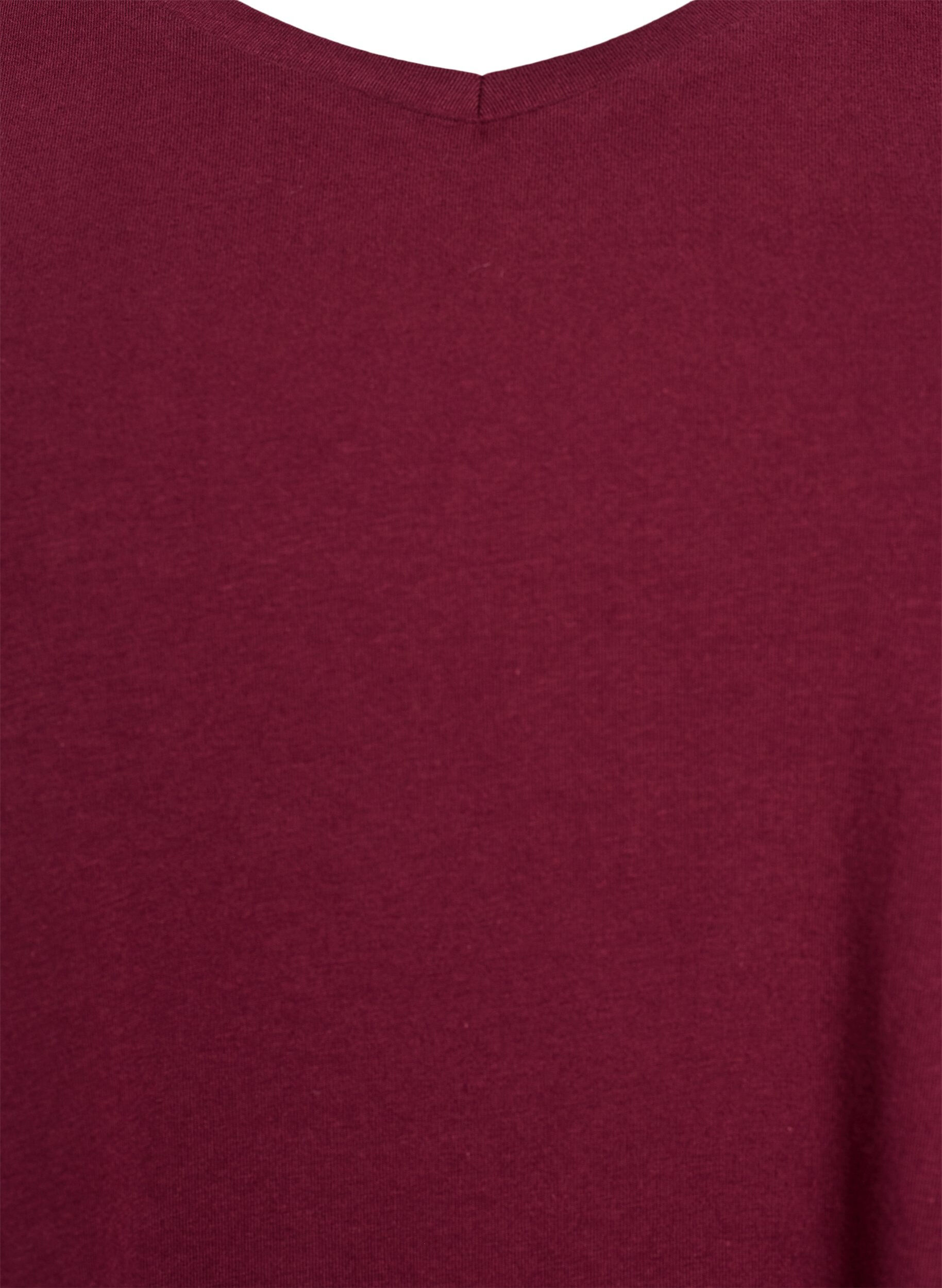 Zizzi Basic effen katoenen t-shirt, Donker Bordeaux, Packshot image number 2