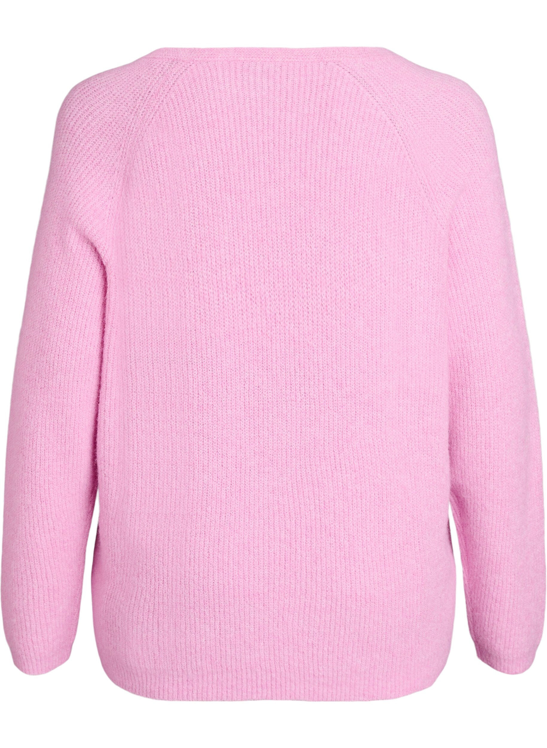 ZizziGebreide blouse met V-hals en raglanmouwen, Roze, Packshot image number 1