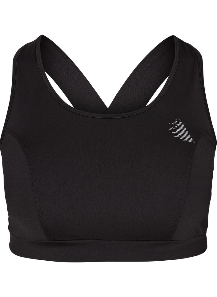 Sporttop met effen kleur en gekruiste rug, Black, Packshot image number 0