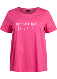 Katoenen T-shirt met motief, Raspberry w. Bows