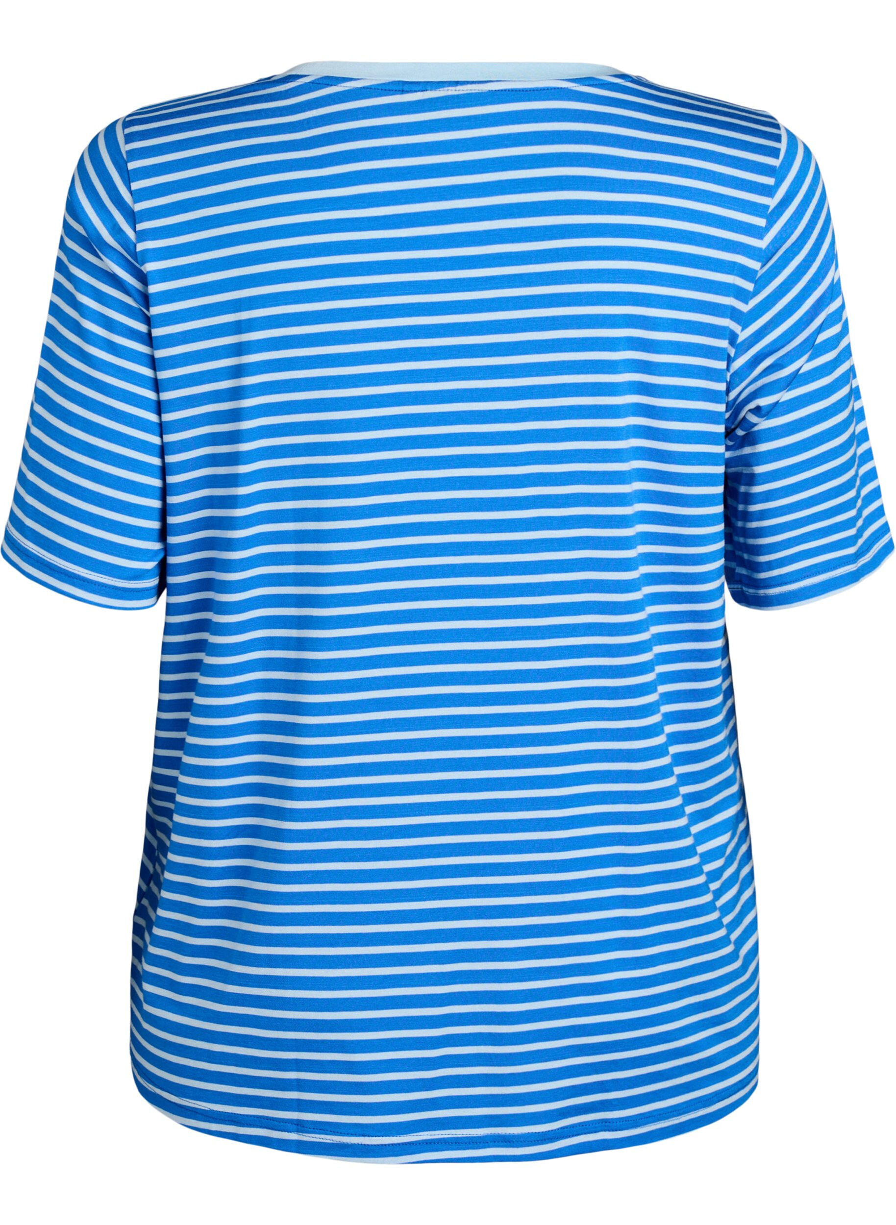 Zizzi T-shirt met TENCEL&trade; Lyocell en strepen, Blauw, Packshot image number 1