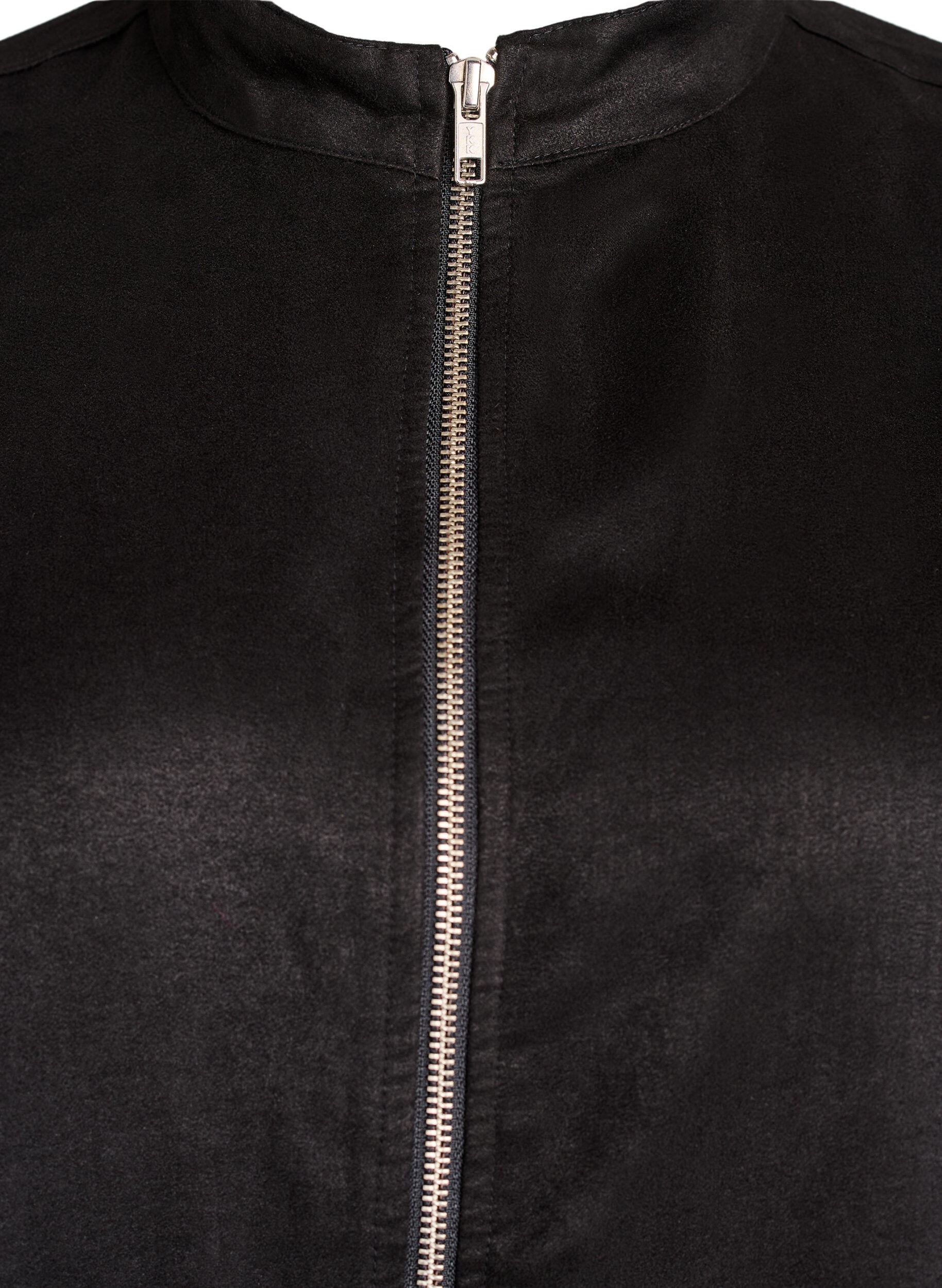 Zizzi Lang overhemd van imitatie-su&egrave;de met rits, Zwart, Packshot image number 2