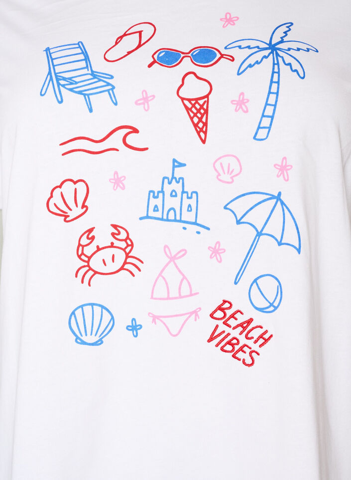 Dit T-shirt van biologisch katoen met strandprint, Wit, Packshot image number 2