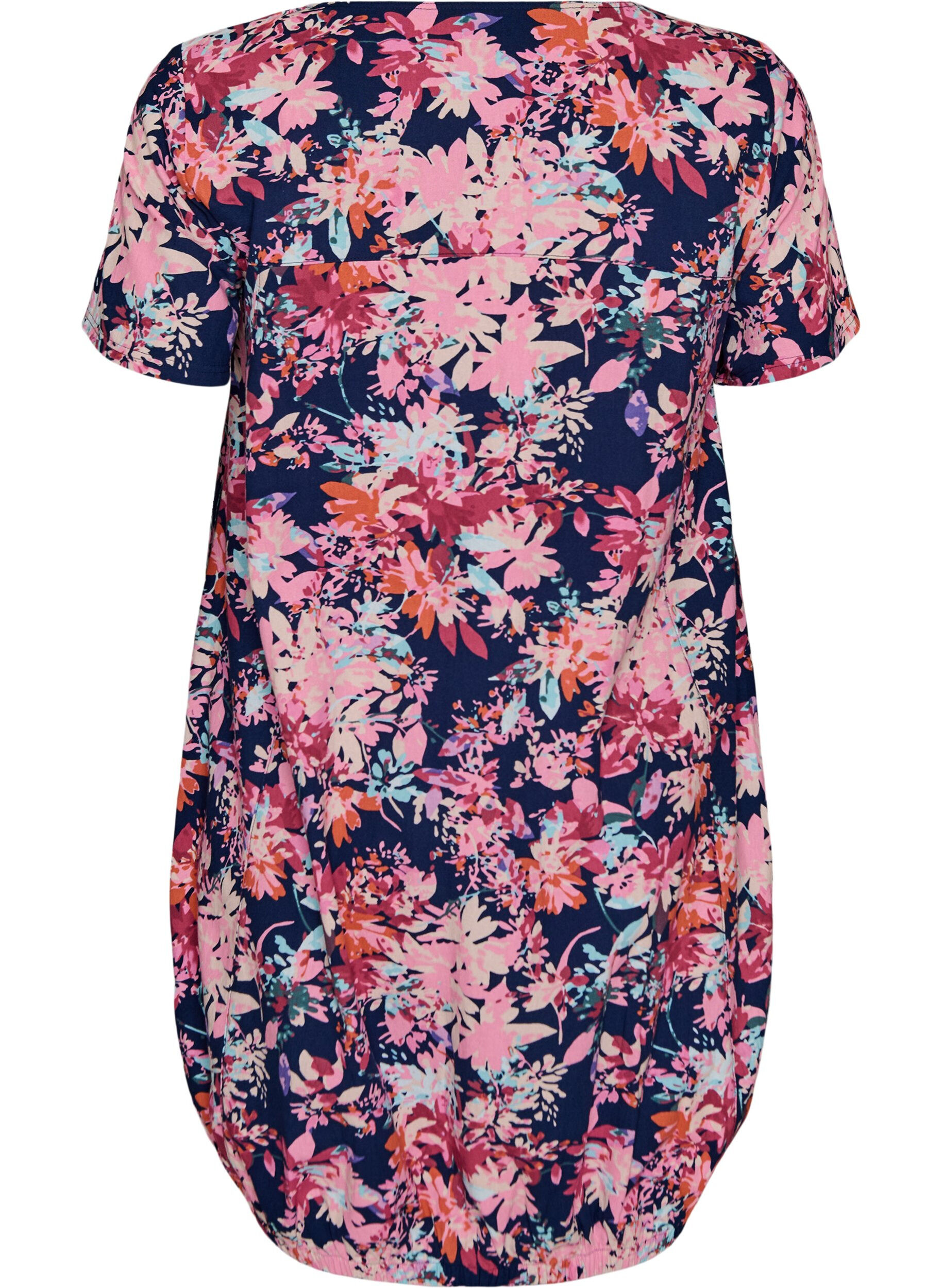 ZizziKatoenen jurk met korte mouwen en print, Blauw, Packshot image number 1