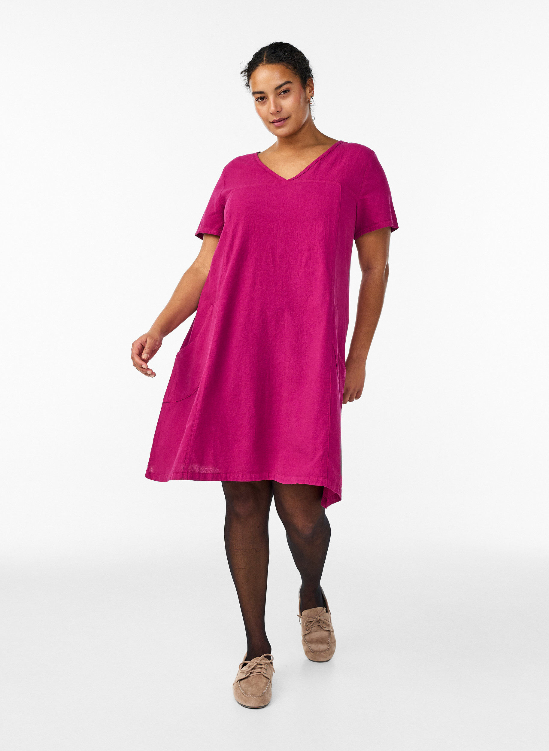 ZizziKatoenen jurk met korte mouwen, Rood, Model image number 1