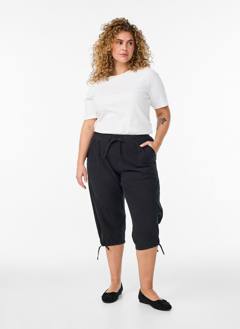Katoenen Capri-broek, Zwart, Model image number 0