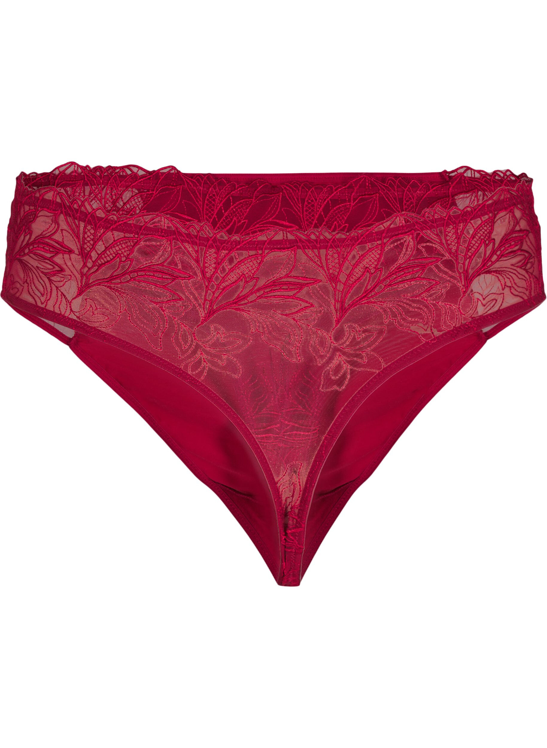 ZizziMicrovezel string met kanten details, Rood, Packshot image number 1