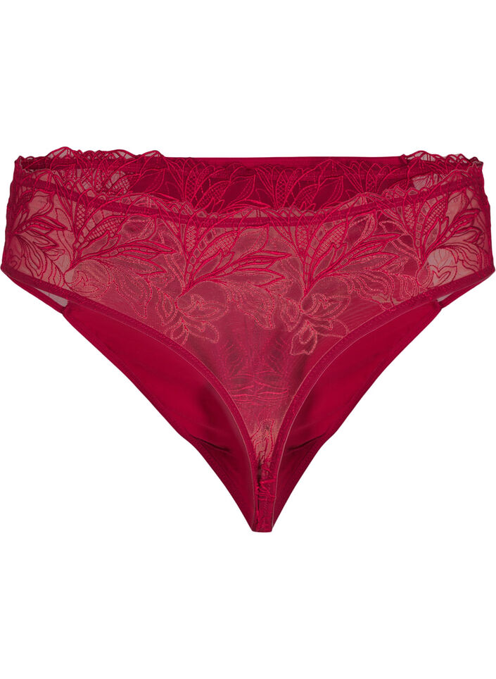 Microvezel string met kanten details, Rood, Packshot image number 1