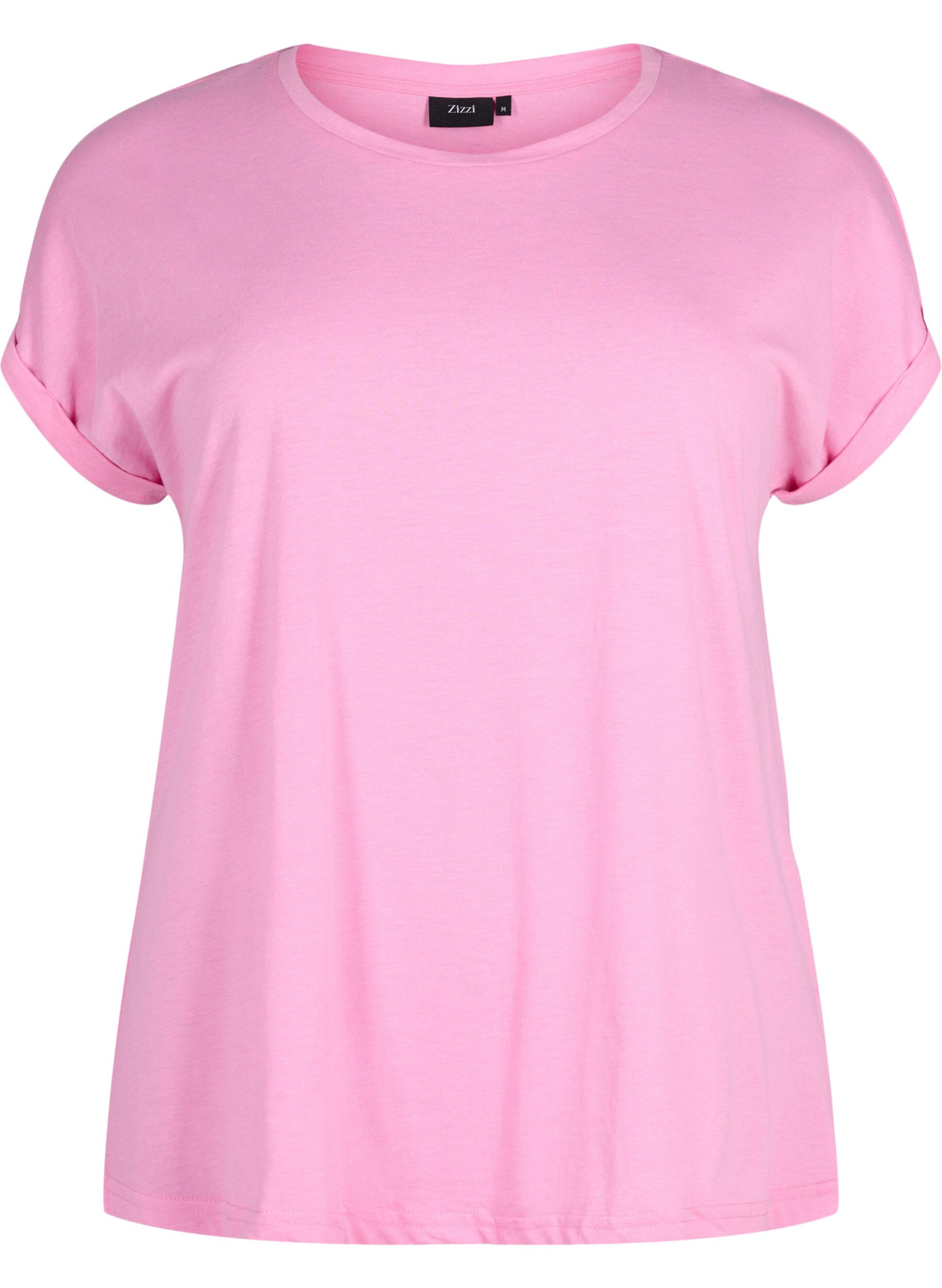 Zizzi T-shirt met korte mouwen van katoenmix, Roze, Packshot image number 0