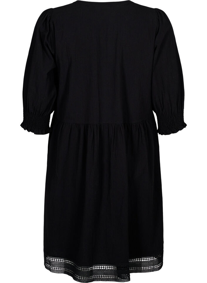 Katoenen jurk met gehaakte details, Black, Packshot image number 1