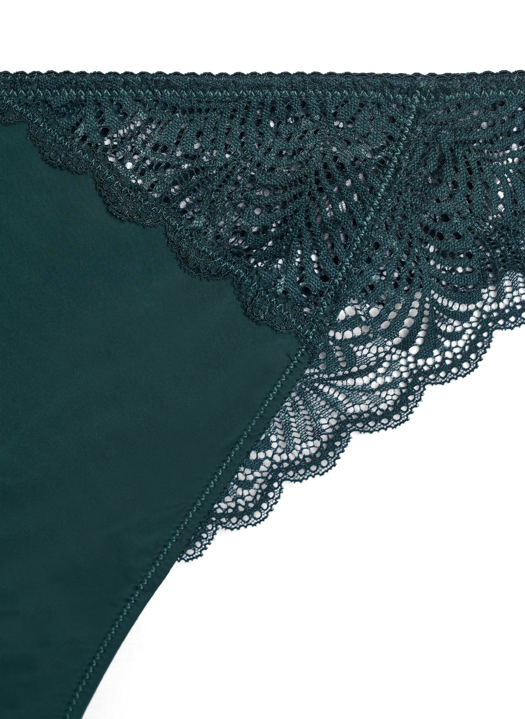 Zizzi Microfiber string met kanten details, Groen, Packshot image number 2