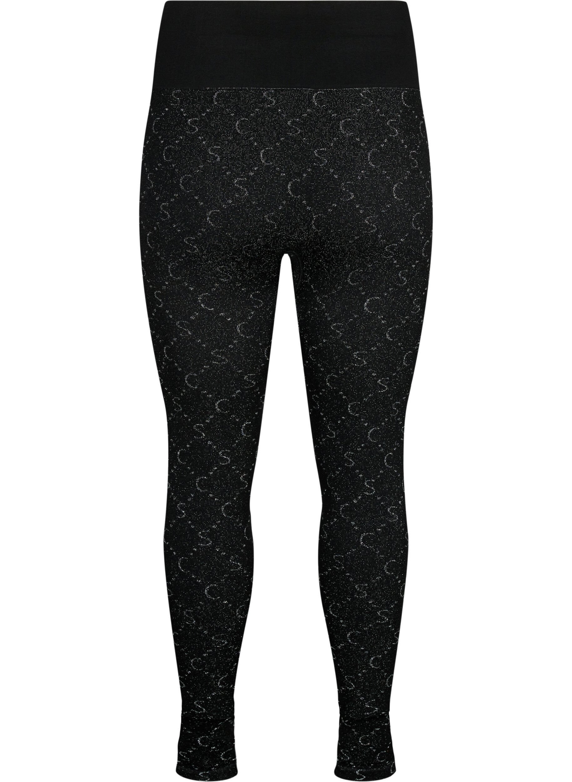 Zizzi Naadloze legging met zilverkleurig patroon, Black, Packshot image number 1