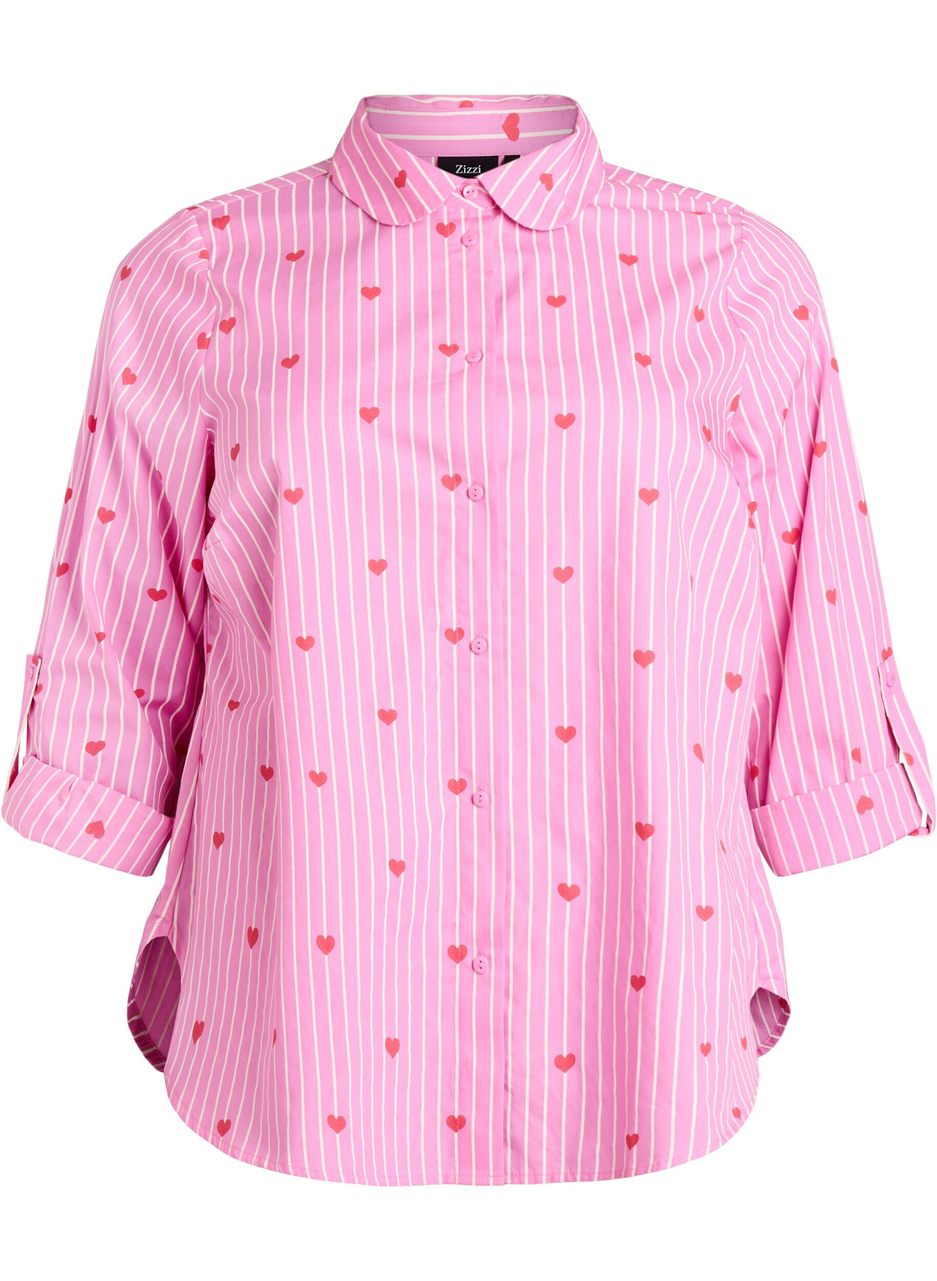 ZizziShirt blouse met strepen en hartjes, Roze, Packshot image number 0