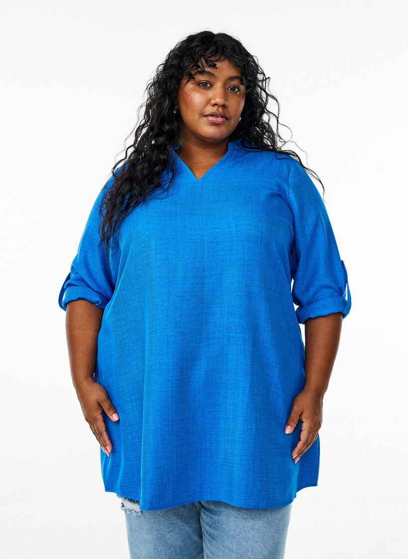 Tuniek met ronde hals, Blauw, Model image number 0