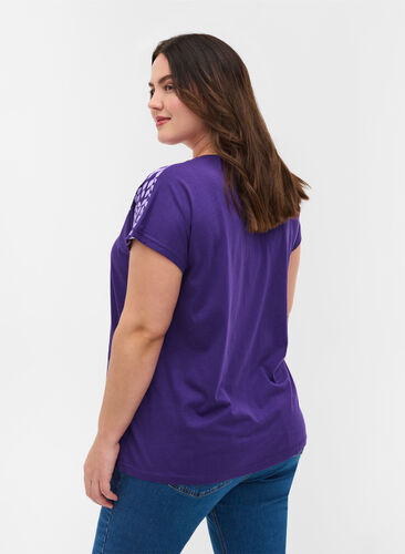Katoenen t-shirt met print details, Violet Ind Mel Feath, Model image number 1