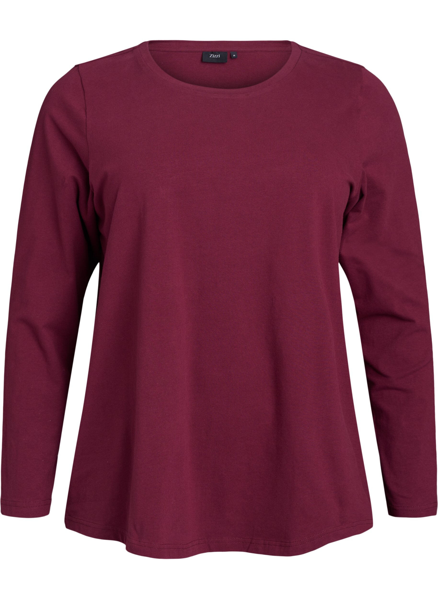 Zizzi Basic jerseyblouse met lange mouwen, Donker Bordeaux, Packshot image number 0