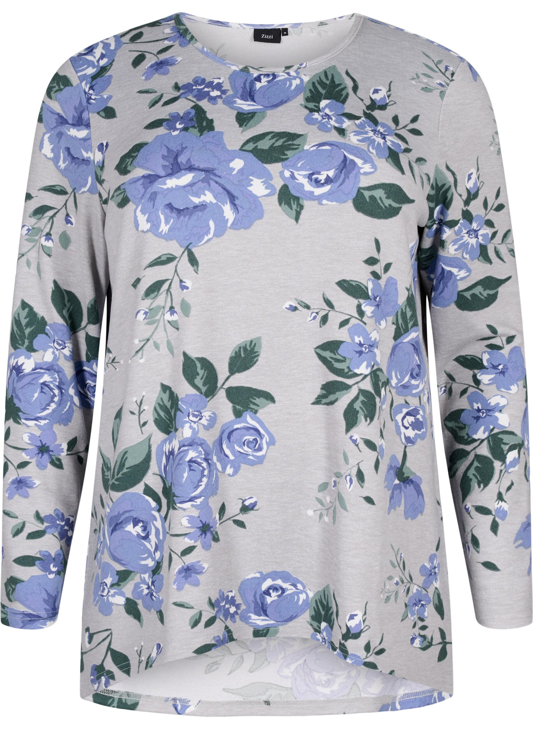 Zizzi Gebloemde blouse met lange mouwen, Blauw, Packshot image number 0