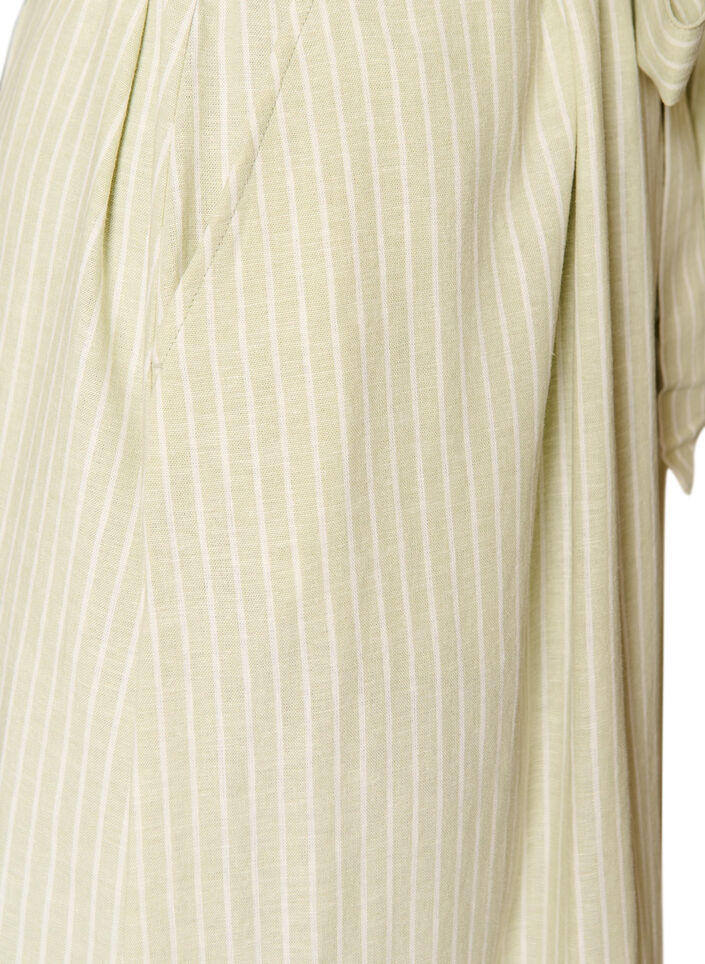 Mouwloze gestreepte midi jurk in linnen en viscose, Groen, Packshot image number 3