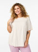 Geweven blouse met korte mouwen en ronde hals, Beige, Model image number 0