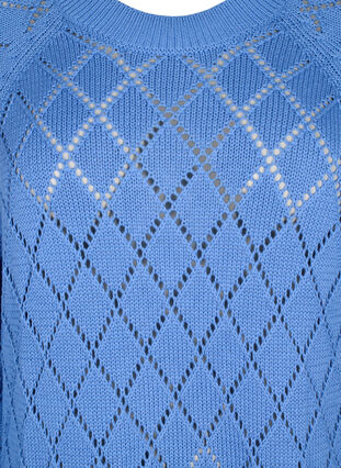 Gebreide blouse met lange mouwen en een gaatjespatroon, Blue Bonnet, Packshot image number 2