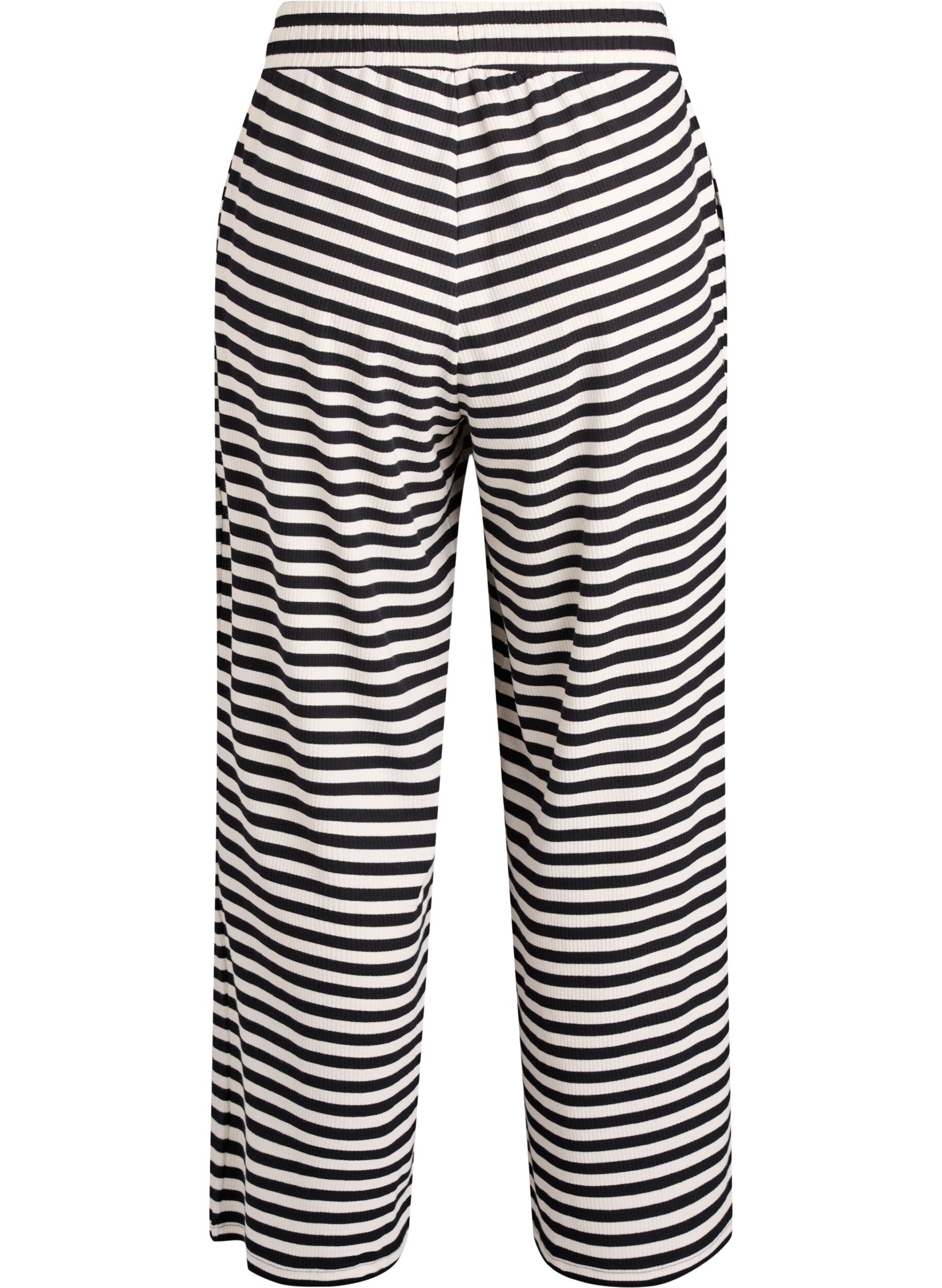 Zizzi Gestreepte pyjamabroek met een high waist en wijde pijpen, Zwart, Packshot image number 1