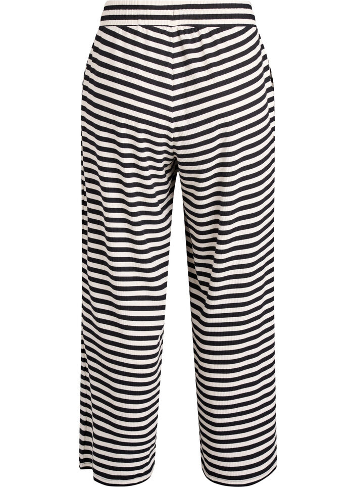 Gestreepte pyjamabroek met een high waist en wijde pijpen, Zwart, Packshot image number 1