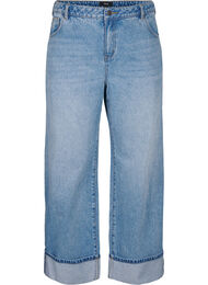 Wijde jeans met omgeslagen pijpen, Blauw