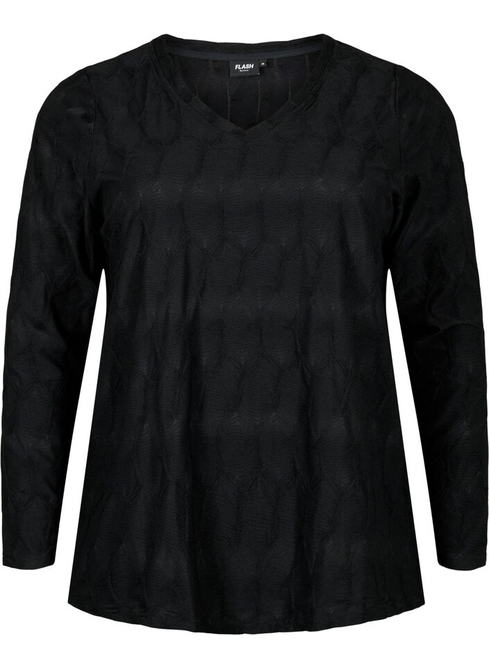 FLASH - Blouse met lange mouwen en structuur, Black, Packshot image number 0