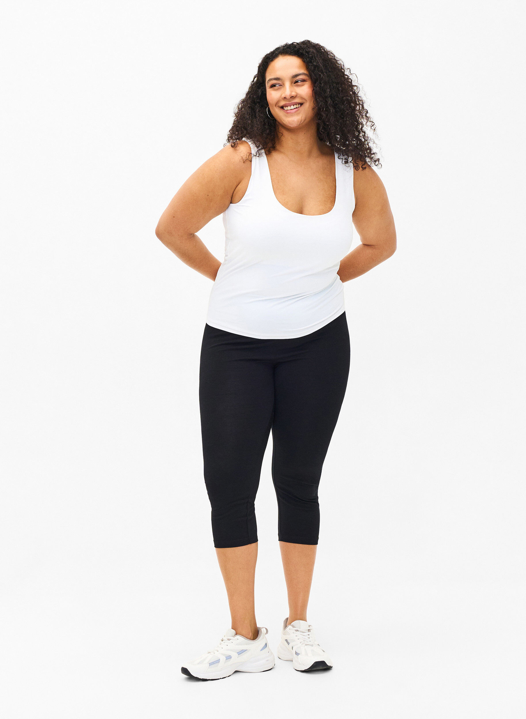 Zizzi FLASH - 2-pack 3/4 katoenen leggings, Zwart, Model image number 1