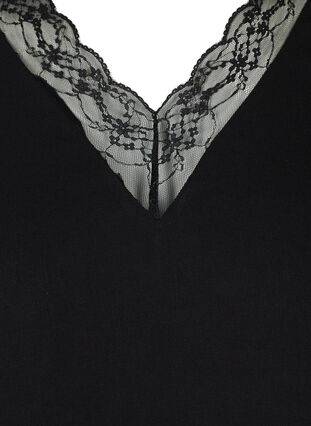 Top met v-hals en kanten rand, Black, Packshot image number 2