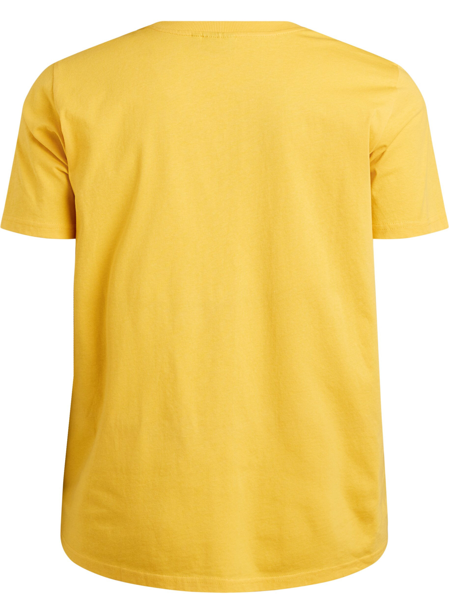 Zizzi Basic katoenen T-shirt met ronde hals, Geel, Packshot image number 1