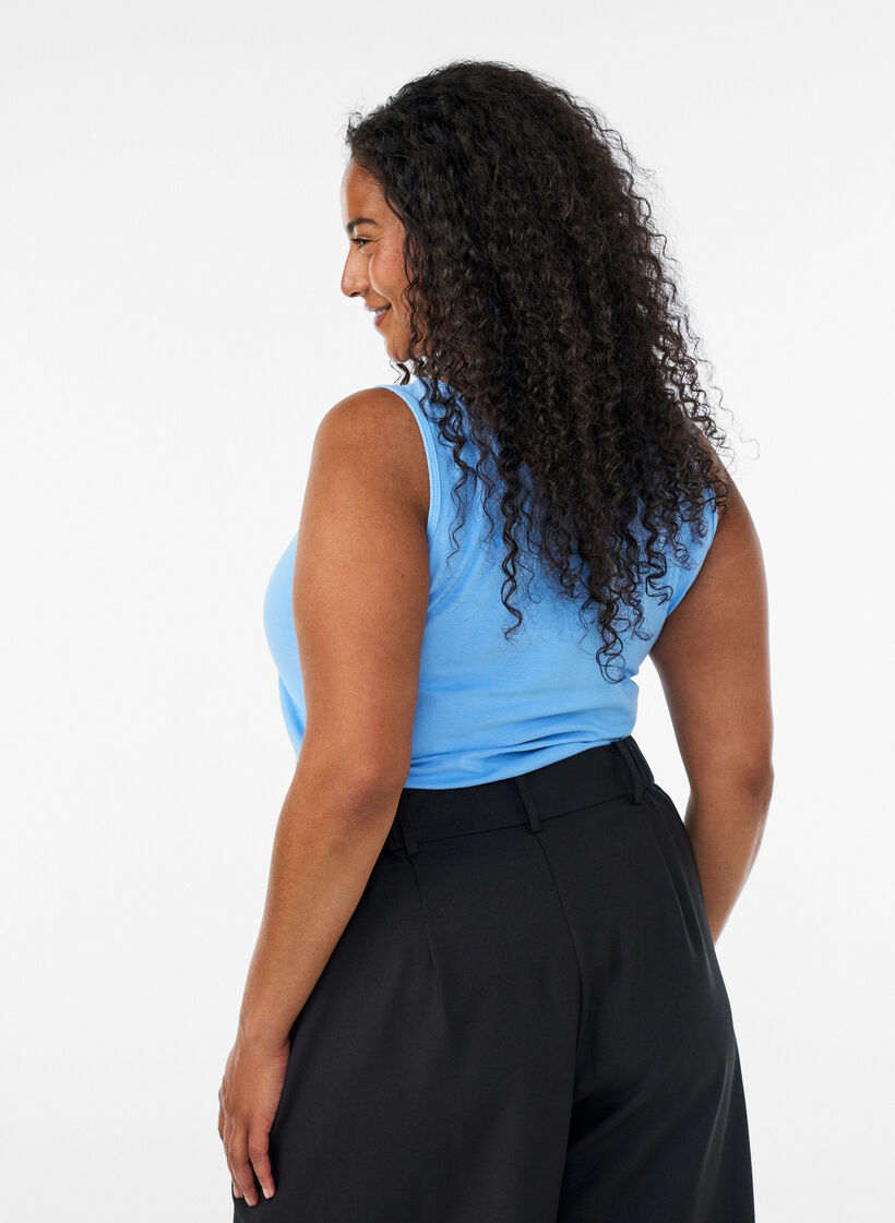 Effen basic top in katoen, Blauw, Model image number 2