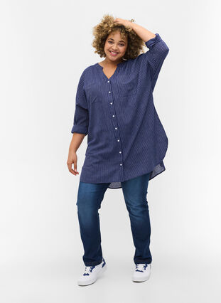 Gestreepte blouse in 100% katoen, Ocean Cavern Stripe, Model image number 2