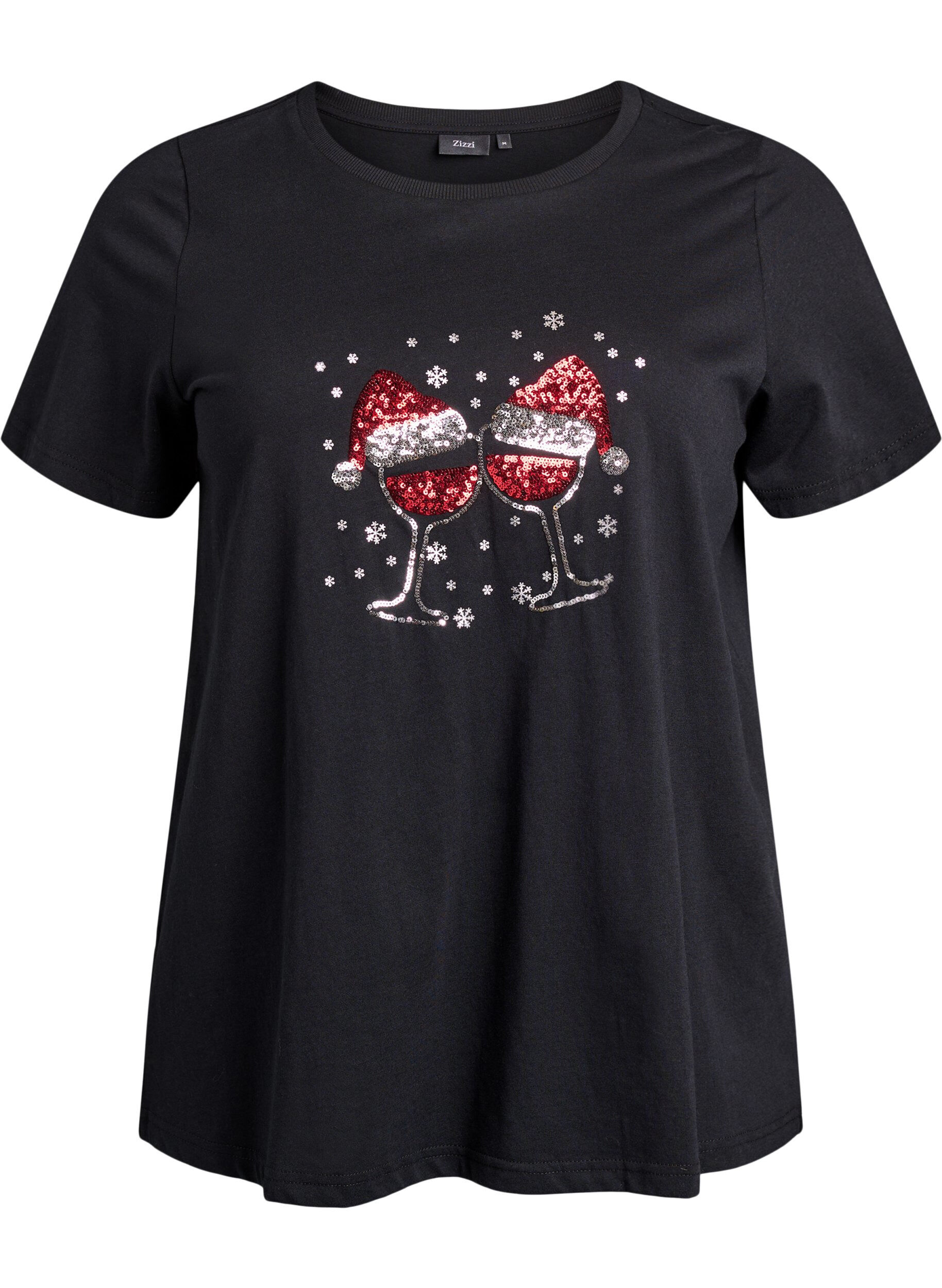 ZizziKerst T-shirt van biologisch katoen, Zwart, Packshot image number 0