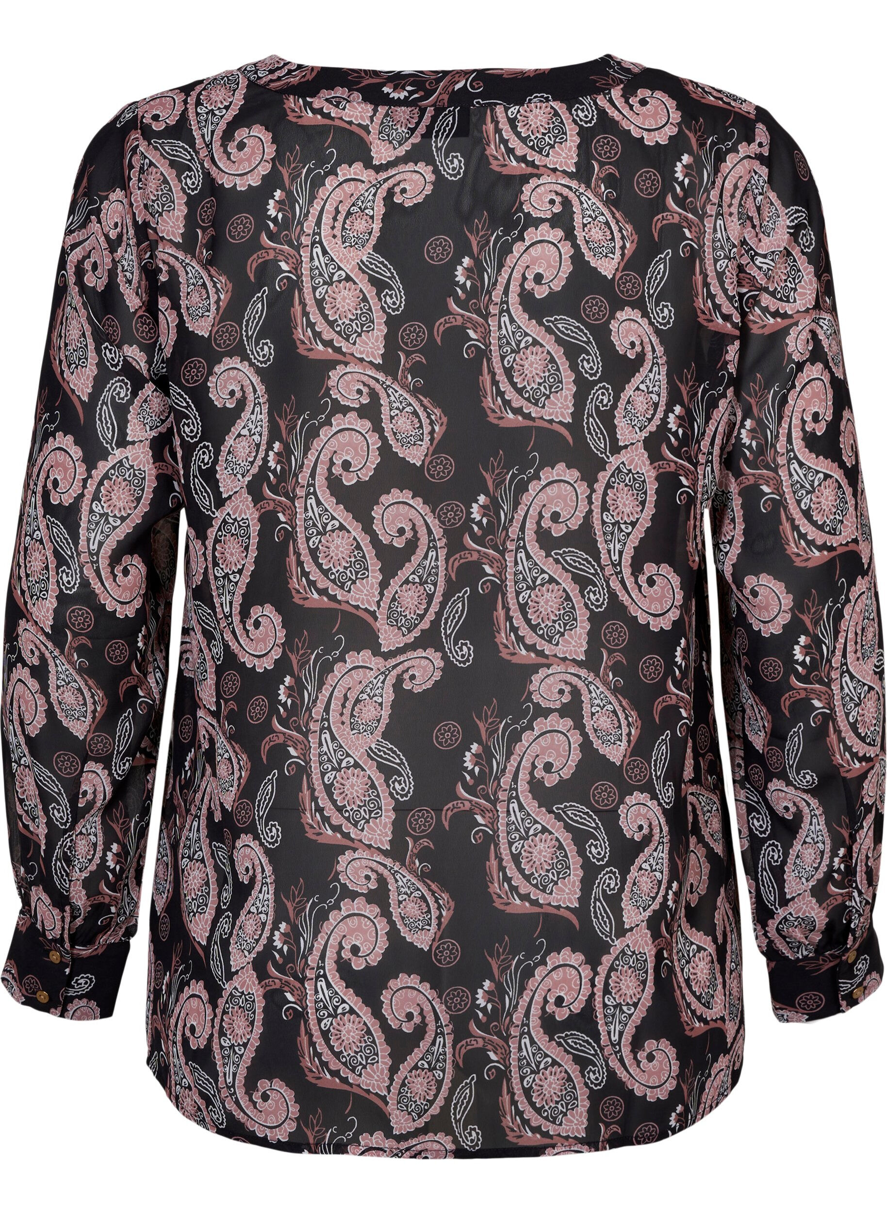 Zizzi Blouse met v-hals en print, Black/Beige Paisley, Packshot image number 1