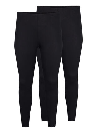FLASH - 2-pack katoenen leggings, Black / Black, Packshot image number 0