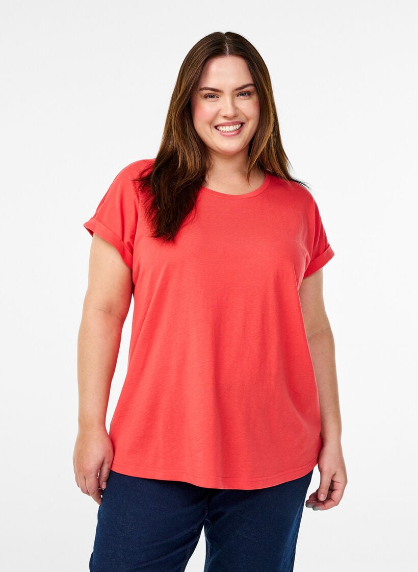 T-shirt met korte mouwen van katoenmix, Rood, Model image number 0