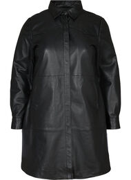 Lange blouse jas in leer, Black