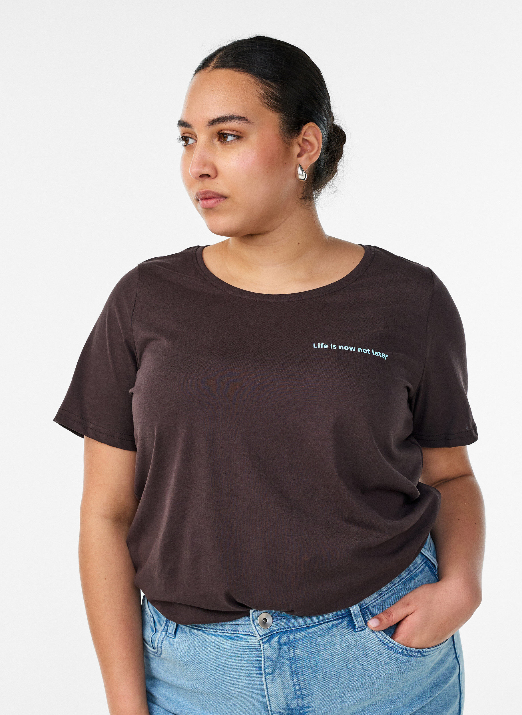 T-shirt met motief, Bruin, Model