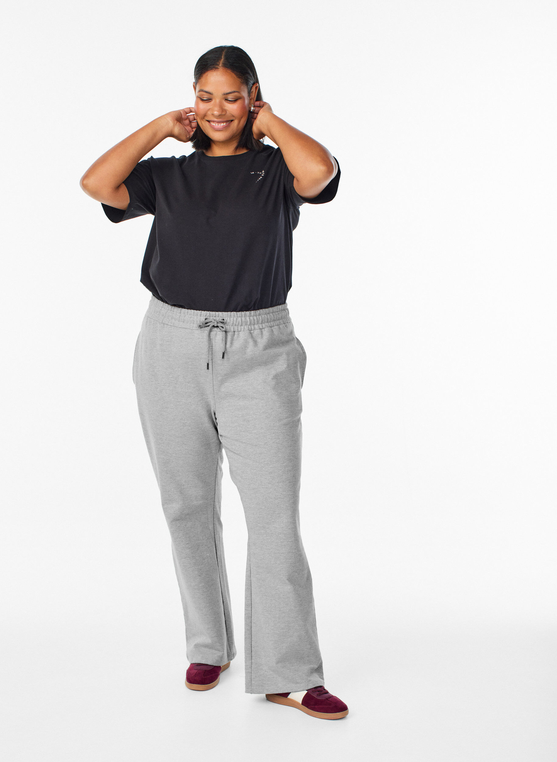 Flared sweatpants met high waist, Grijs, Model