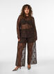 Mesh broek met bloemenborduursels en pailletten, Bruin, Model image number 0