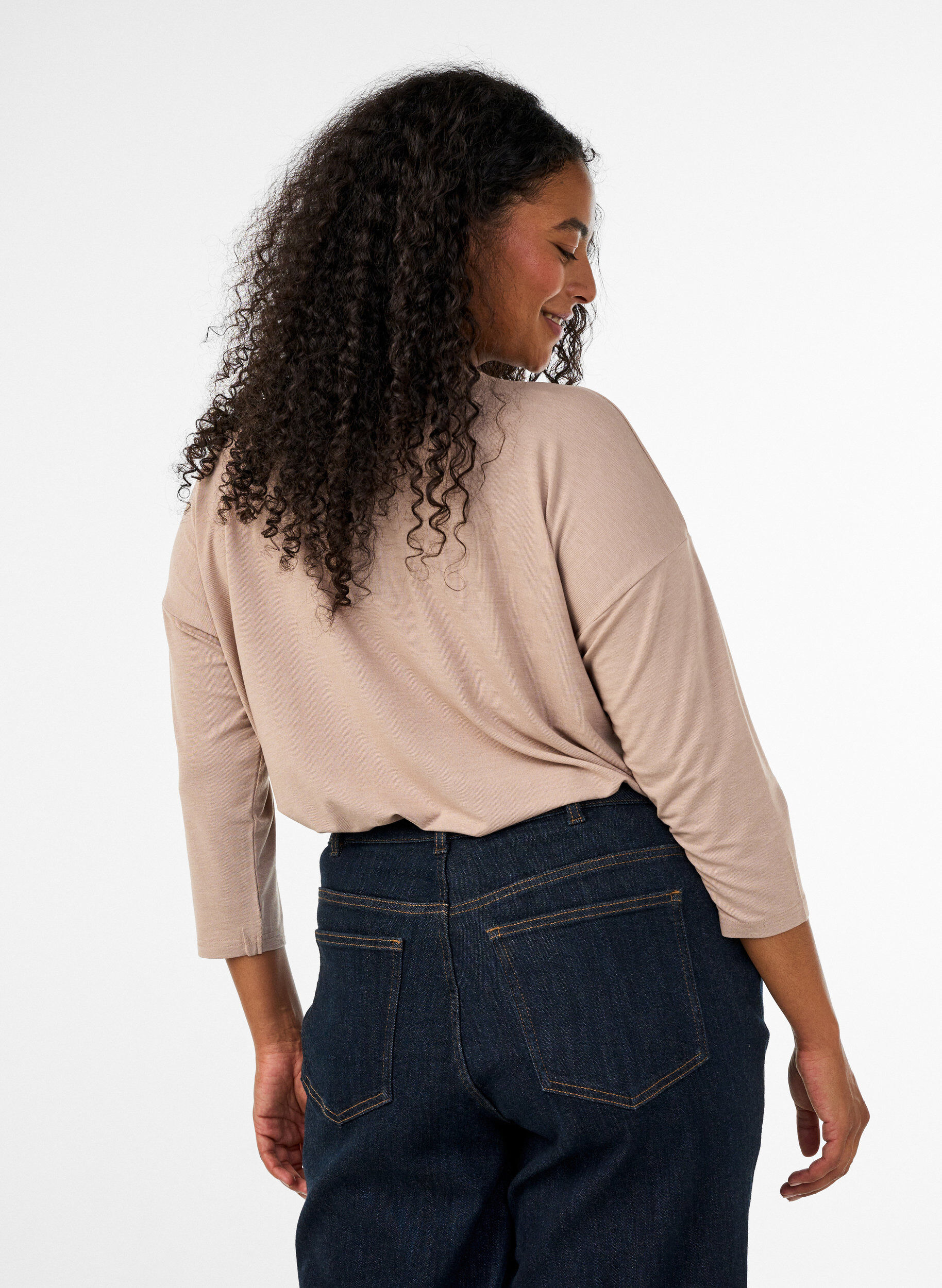 ZizziJersey blouse met 3/4 mouwen, Beige, Model image number 2