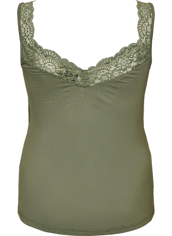Viscose top met kanten rand, Groen, Packshot image number 1