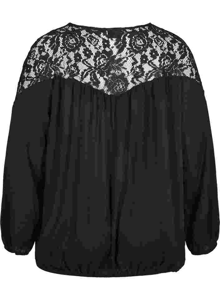 Viscose blouse met kant, Black, Packshot image number 1