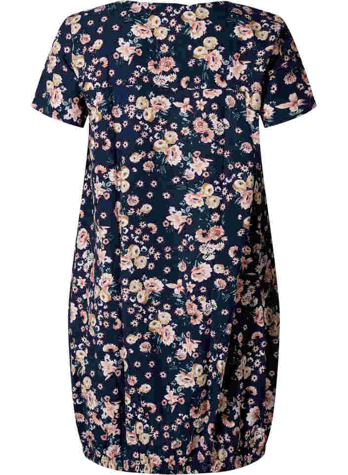 Katoenen jurk met korte mouwen en print, Blue Rose Flower, Packshot image number 1