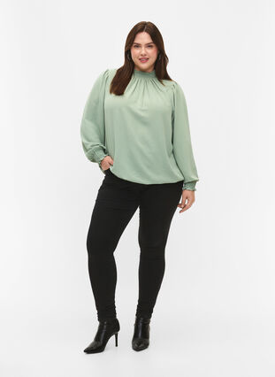 Effen smok blouse met lange mouwen, Green Bay, Model image number 2